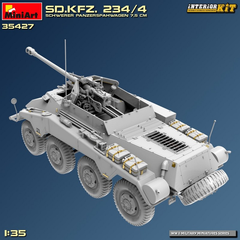Véhicule blindé allemand Sd. Kfz. 234/4 Schwerer Panzerspähwagen 7.5cm. Interior Kit WWII 1/35 MiniArt 35427 - Maketis