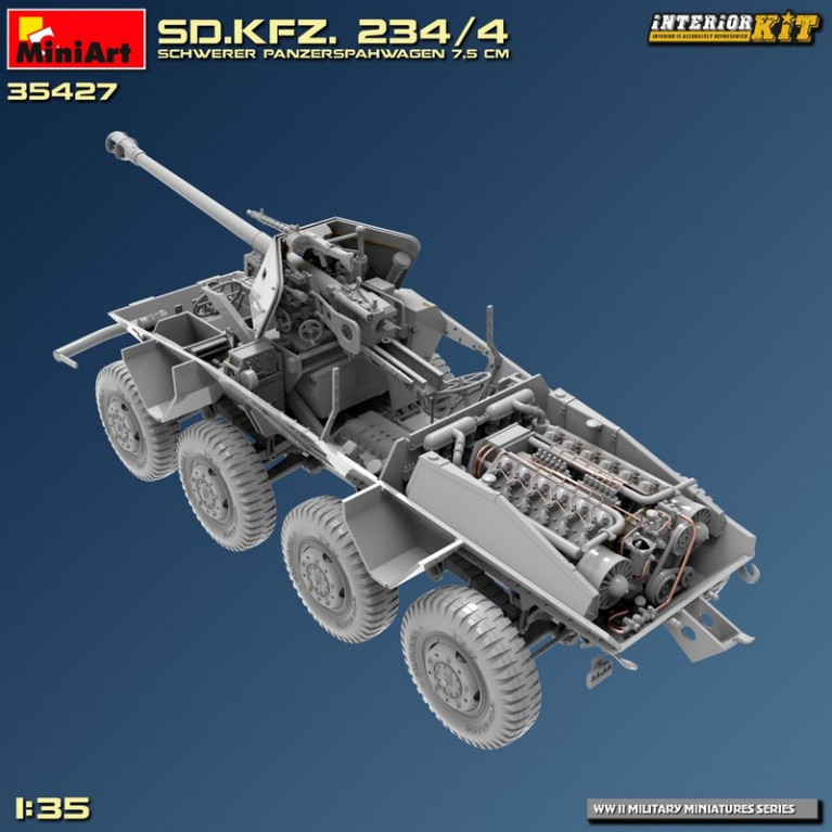 Véhicule blindé allemand Sd. Kfz. 234/4 Schwerer Panzerspähwagen 7.5cm. Interior Kit WWII 1/35 MiniArt 35427 - Maketis