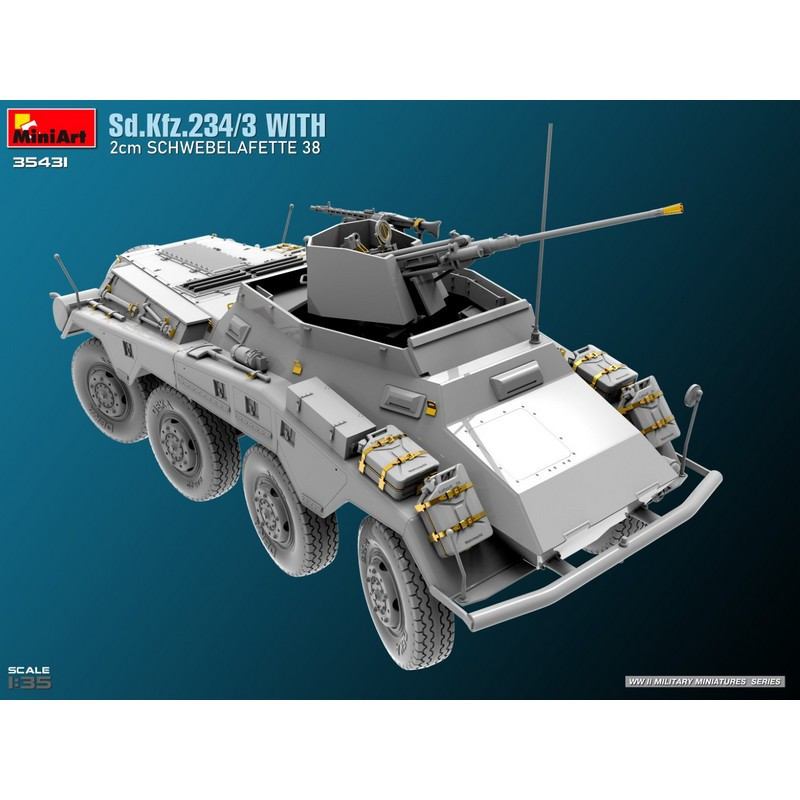 Véhicule blindé allemand Sd. Kfz. 234/3 avec 2cm Schwebelafette 38 WWII 1/35 MiniArt 35431 - Maketis