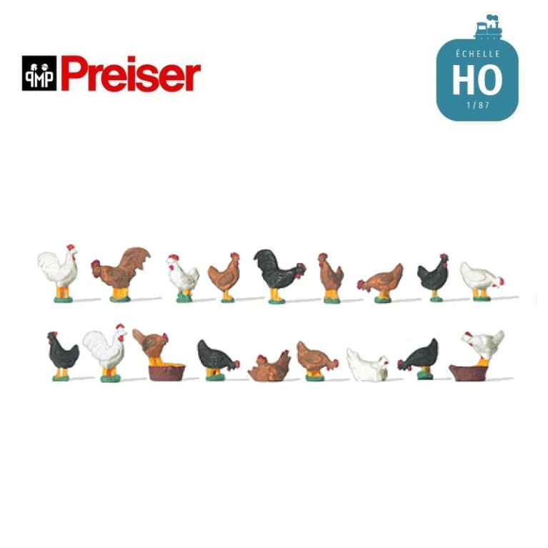 Poules et coqs HO Preiser 14168 - Maketis Poules et coqs HO Preiser 14168 - Maketis