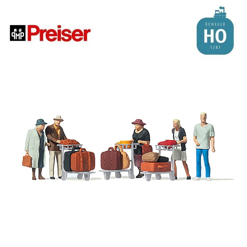 Voyageurs et chariots à bagages HO Preiser 10459 - Maketis