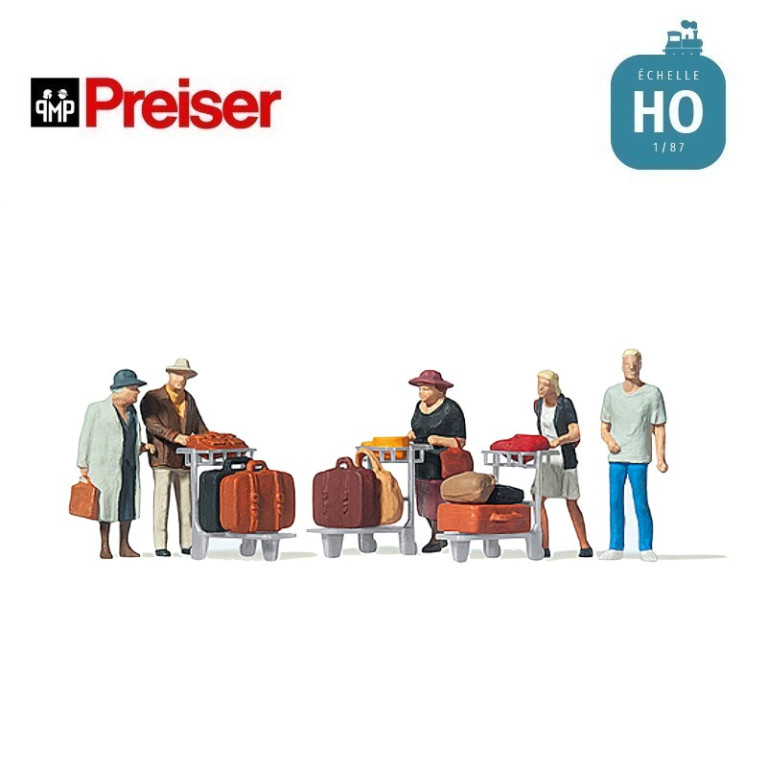 Voyageurs et chariots à bagages HO Preiser 10459 - Maketis