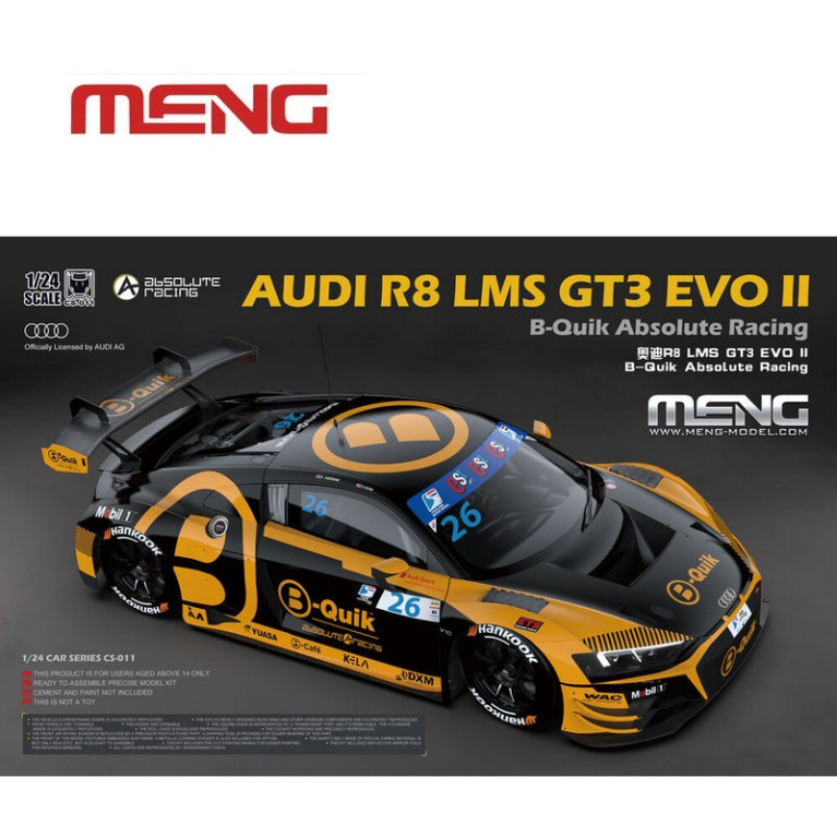 Voiture AUDI R8 LMS GT3 EVO II B-Quik Absolute Racing 1/24 Meng-Model CS-011 - Maketis Voiture AUDI R8 LMS GT3 EVO II B-Quik Absolute Racing 1/24 Meng-Model CS-011 - Maketis