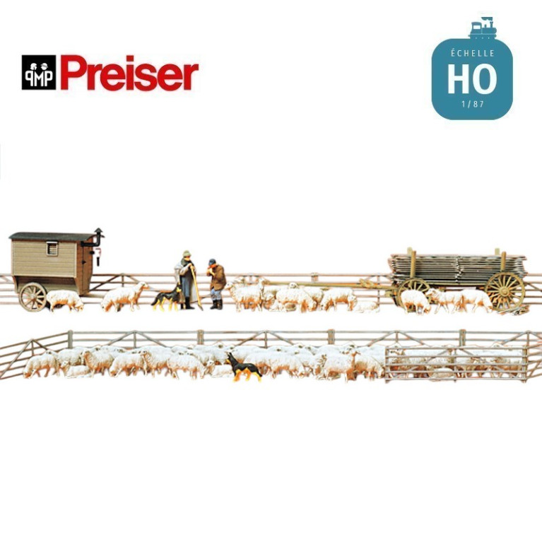 Elevage de moutons 80 figurines et accessoires HO Preiser 13003 - Maketis Elevage de moutons 80 figurines et accessoires HO Preiser 13003 - Maketis