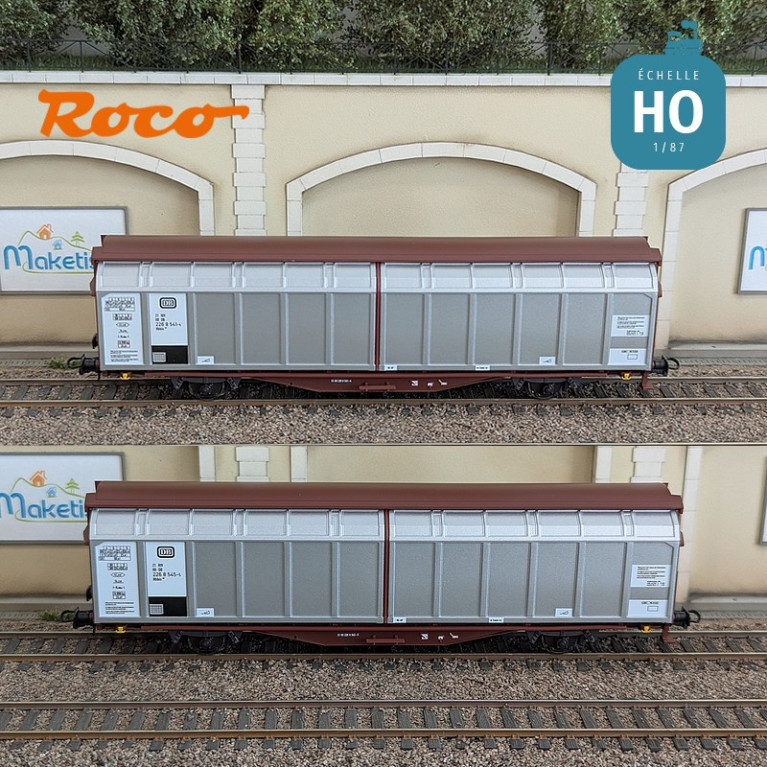 Set de 2 wagons à parois coulissantes DB Ep IV HO Roco 6600111 - Maketis