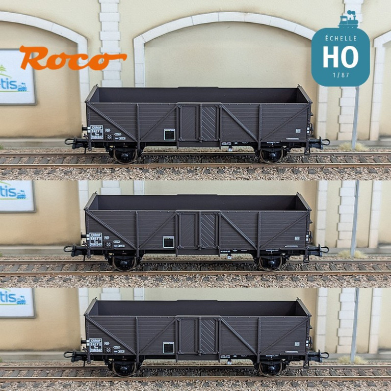 Set de 3 wagons tombereaux Tow Klagenfurt SNCF Ep III HO Roco 6600141 - Maketis