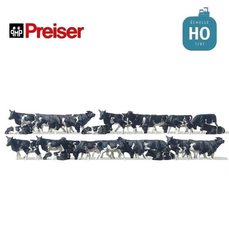 Vaches noires et blanches 30 pièces HO Preiser 14408 - Maketis Vaches noires et blanches 30 pièces HO Preiser 14408 - Maketis