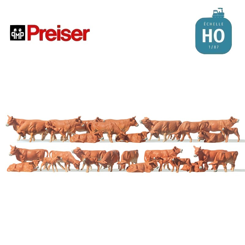 Vaches marrons 30 pièces HO Preiser 14409 - Maketis