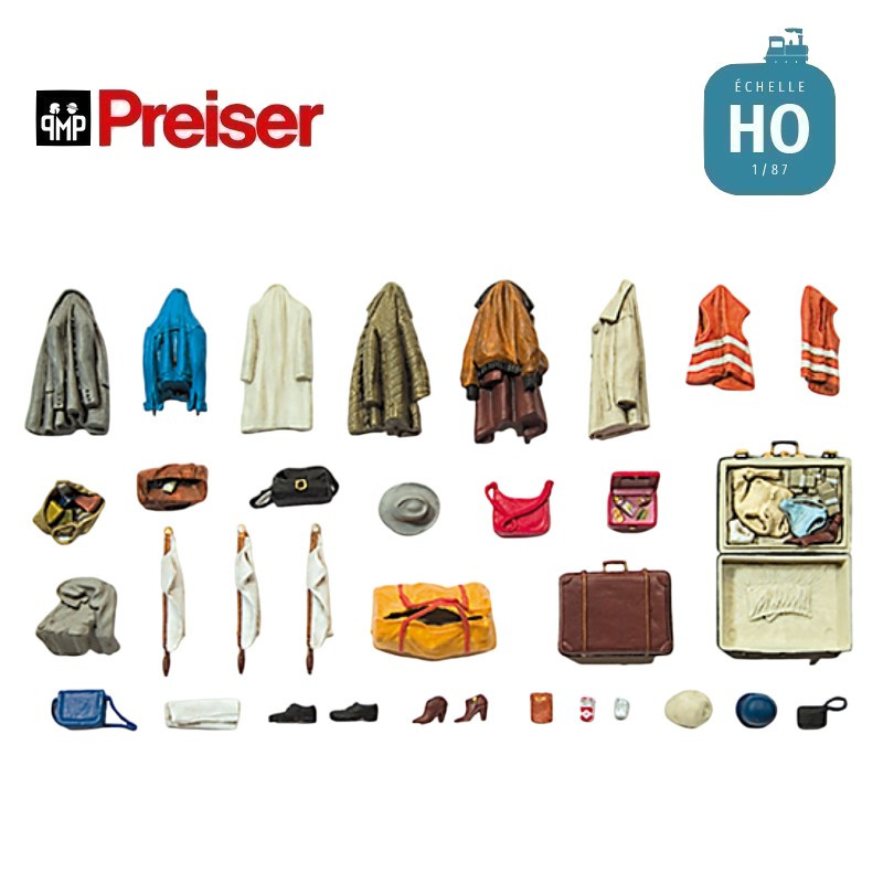 Vestes chaussures sacs HO Preiser 17008 - Maketis