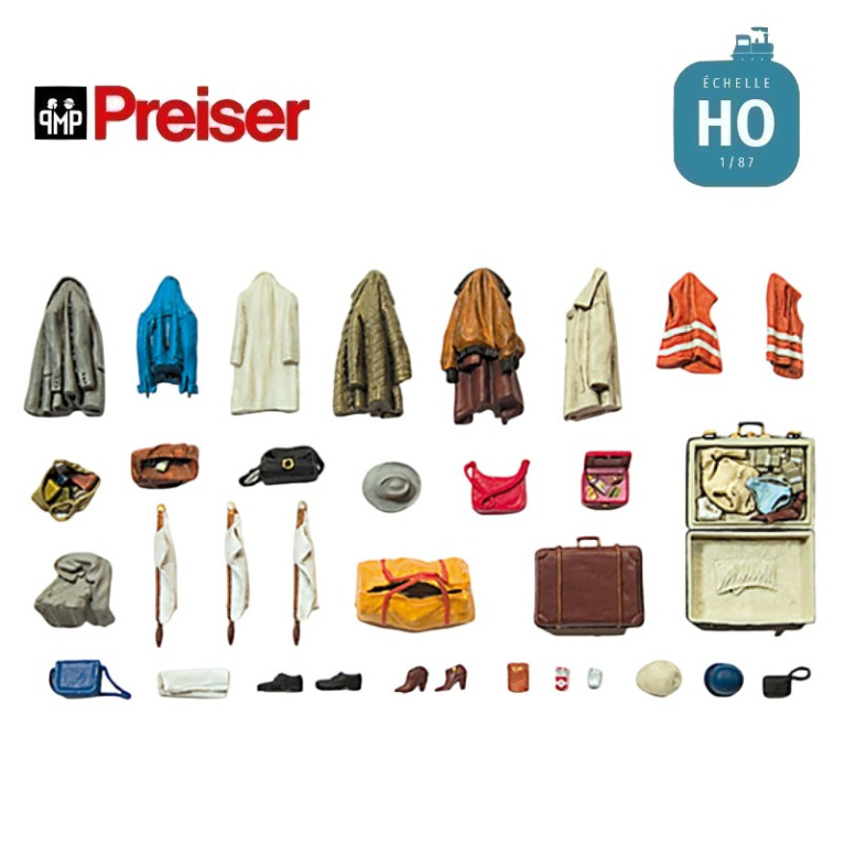 Vestes chaussures sacs HO Preiser 17008 - Maketis