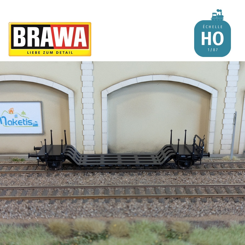 Wagon plat surbaissé à essieux type Uikk631 n°21 80 990 3 909-4 DB AG Ep V HO Brawa 50802 - Maketis