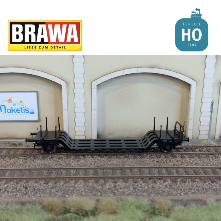 Wagon plat surbaissé à essieux type Uikk631 n°21 80 990 3 909-4 DB AG Ep V HO Brawa 50802 - Maketis Wagon plat surbaissé à essieux type Uikk631 n°21 80 990 3 909-4 DB AG Ep V HO Brawa 50802 - Maketis