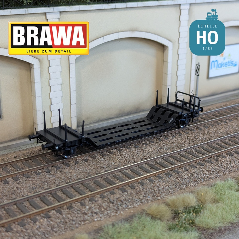 Wagon plat surbaissé à essieux type Uikk631 n°21 80 990 3 909-4 DB AG Ep V HO Brawa 50802 - Maketis