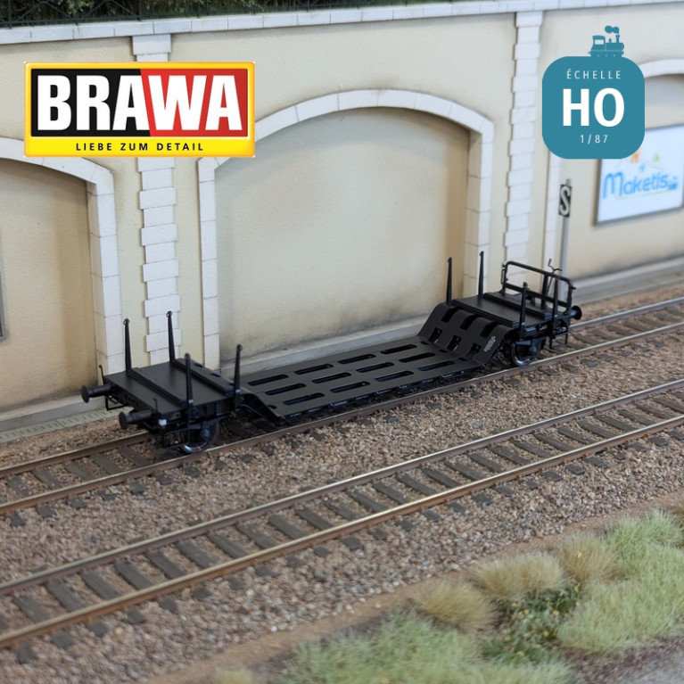 Wagon plat surbaissé à essieux type Uikk631 n°21 80 990 3 909-4 DB AG Ep V HO Brawa 50802 - Maketis Wagon plat surbaissé à essieux type Uikk631 n°21 80 990 3 909-4 DB AG Ep V HO Brawa 50802 - Maketis
