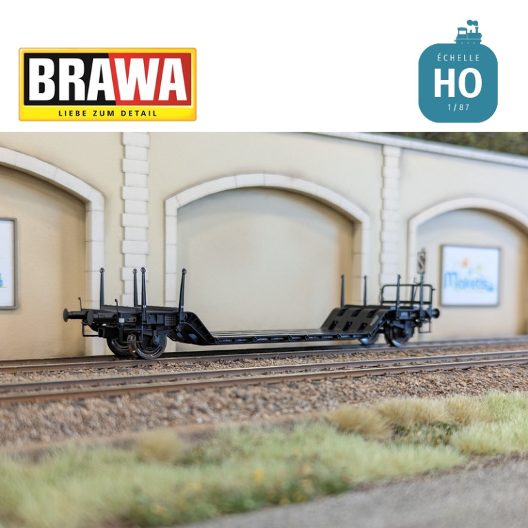 Wagon plat surbaissé à essieux type Uikk631 n°21 80 990 3 909-4 DB AG Ep V HO Brawa 50802 - Maketis Wagon plat surbaissé à essieux type Uikk631 n°21 80 990 3 909-4 DB AG Ep V HO Brawa 50802 - Maketis