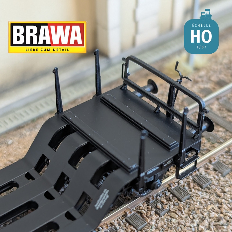 Wagon plat surbaissé à essieux type Uikk631 n°21 80 990 3 909-4 DB AG Ep V HO Brawa 50802 - Maketis