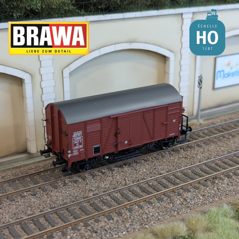 Wagon couvert type Kf "EUROP" n° 438736 SNCF Ep III HO Brawa 50750 - Maketis Wagon couvert type Kf "EUROP" n° 438736 SNCF Ep III HO Brawa 50750 - Maketis