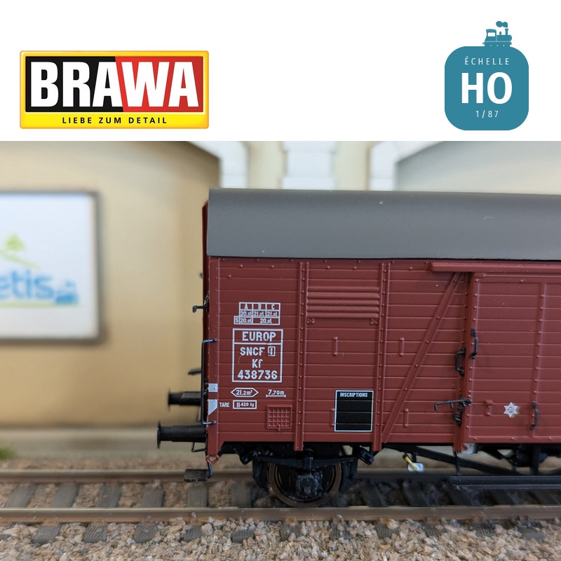 Wagon couvert type Kf "EUROP" n° 438736 SNCF Ep III HO Brawa 50750 - Maketis