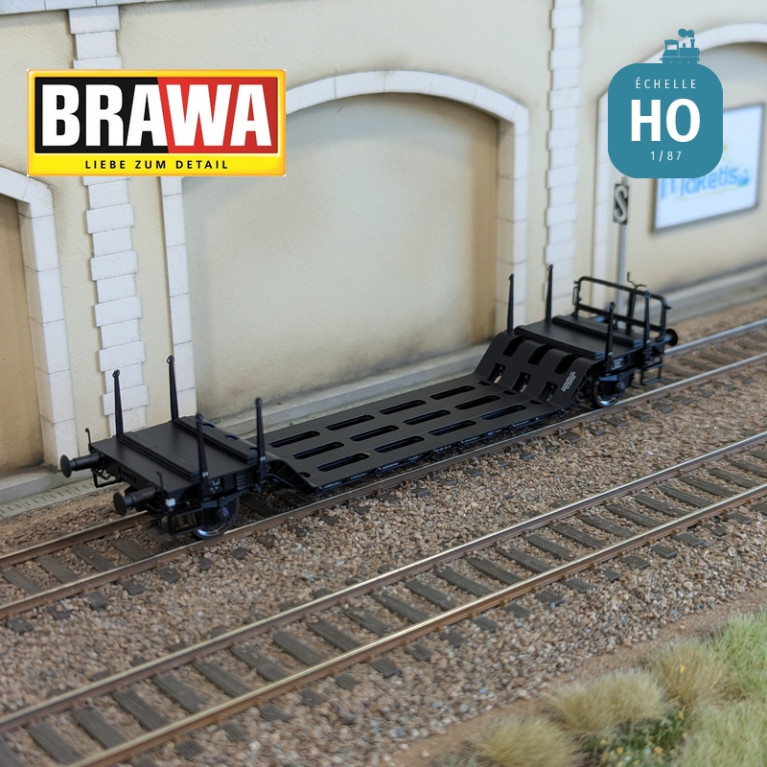 Wagon plat surbaissé à essieux type Uikk631 DB Ep IV HO Brawa 50801