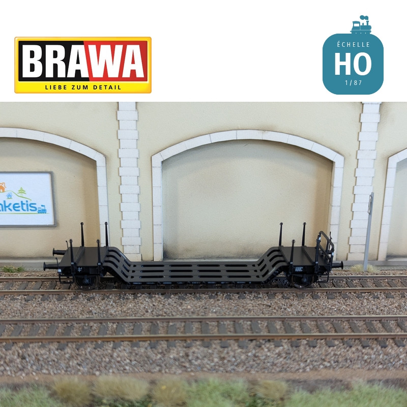Wagon plat surbaissé à essieux type Uikk631 DB Ep IV HO Brawa 50801