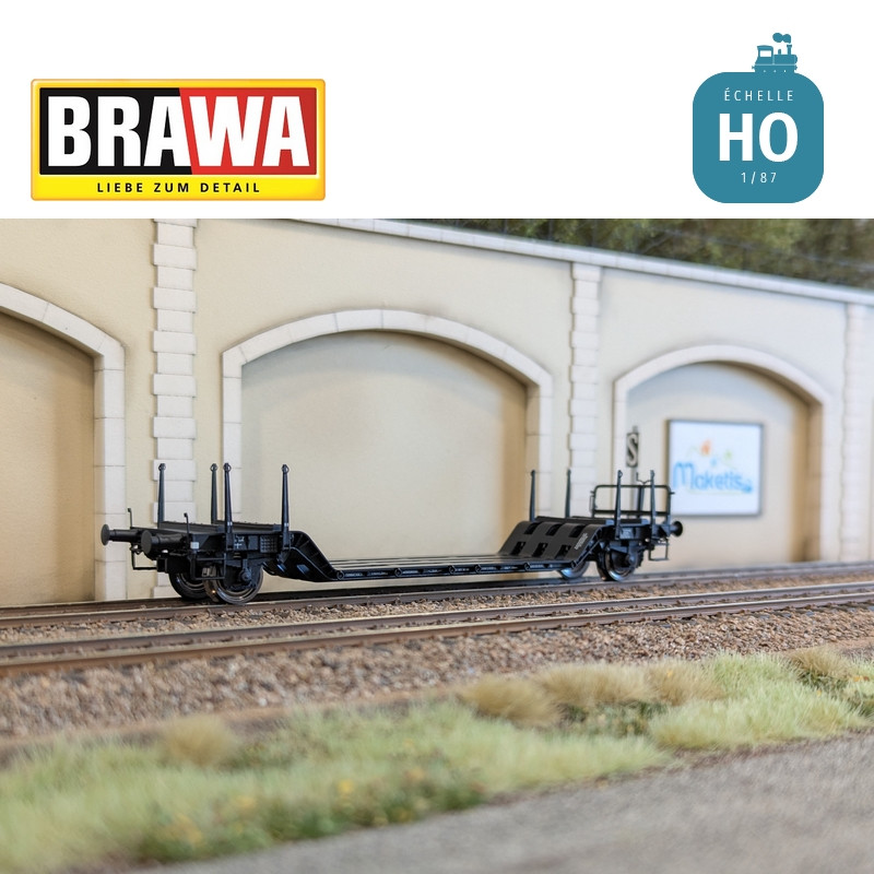Wagon plat surbaissé à essieux type Uikk631 DB Ep IV HO Brawa 50801