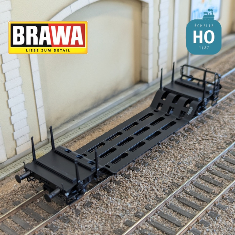 Wagon plat surbaissé à essieux type Uikk631 DB Ep IV HO Brawa 50801