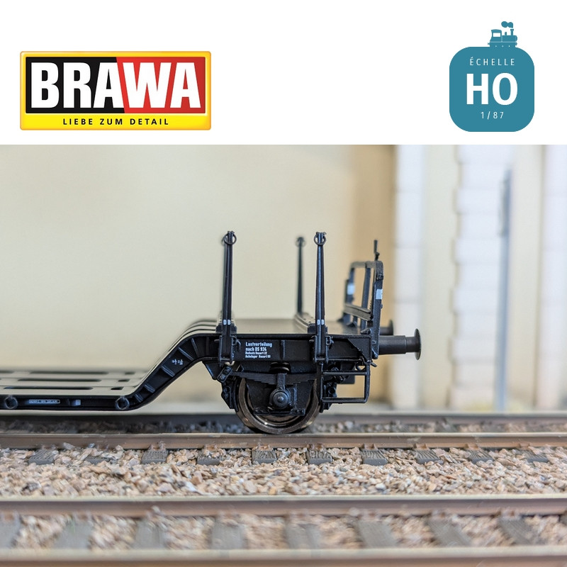 Wagon plat surbaissé à essieux type Uikk631 DB Ep IV HO Brawa 50801