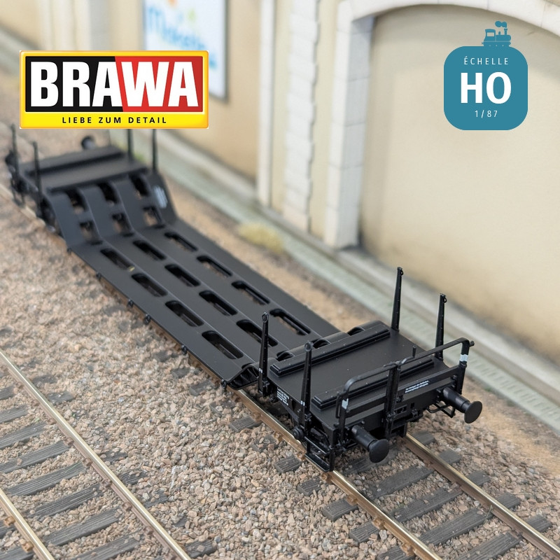 Wagon plat surbaissé à essieux type Uikk631 DB Ep IV HO Brawa 50801
