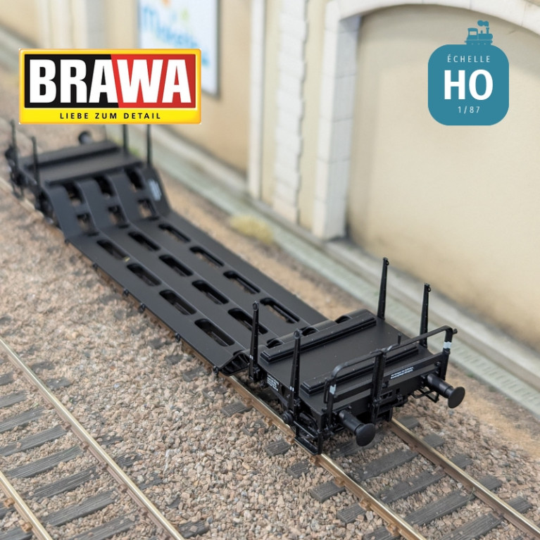 Wagon plat surbaissé à essieux type Uikk631 DB Ep IV HO Brawa 50801