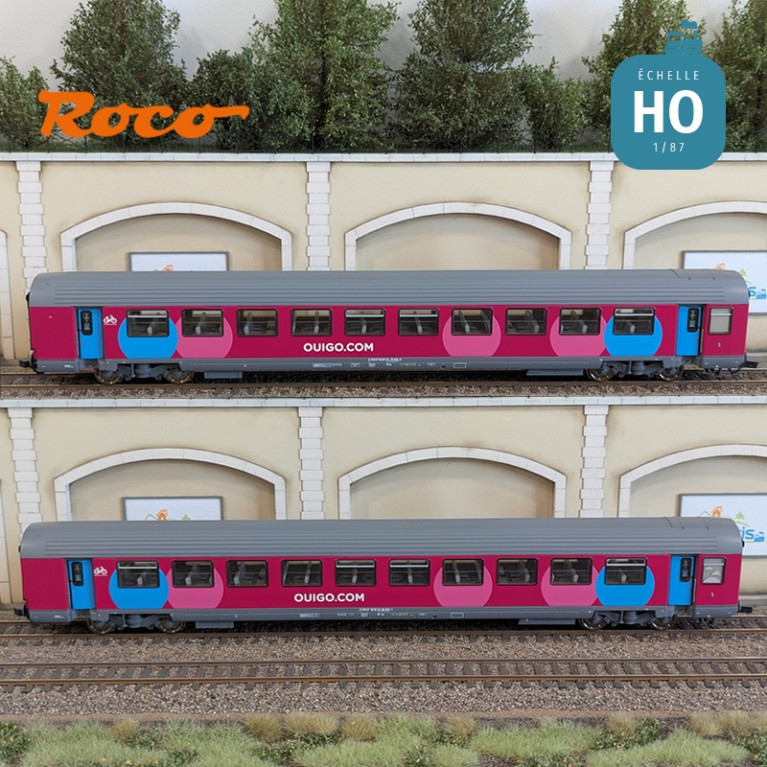 Set 2 voitures Corail VTU 2ème classe type B11tu Ouigo SNCF Ep VI HO Roco 6200024 - Maketis Set 2 voitures Corail VTU 2ème classe type B11tu Ouigo SNCF Ep VI HO Roco 6200024 - Maketis