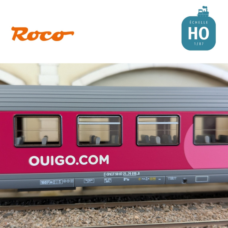 Set 2 voitures Corail VTU 2ème classe type B11tu Ouigo SNCF Ep VI HO Roco 6200024 - Maketis Set 2 voitures Corail VTU 2ème classe type B11tu Ouigo SNCF Ep VI HO Roco 6200024 - Maketis