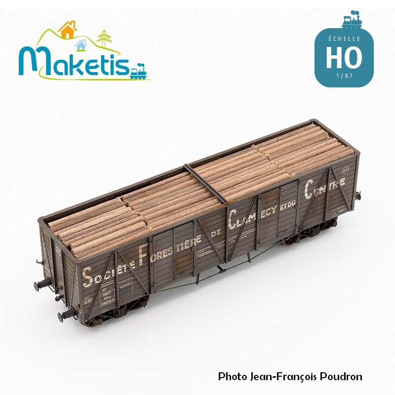 Chargement de bois pour wagon tombereau TP haut Clamecy REE HO Maketis 5510 - Maketis