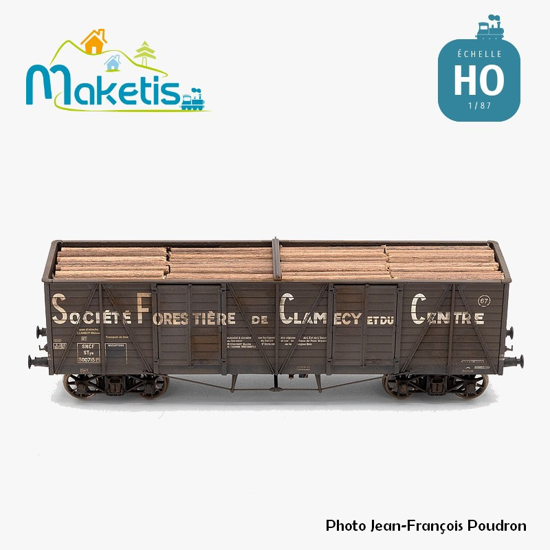 Chargement de bois pour wagon tombereau TP haut Clamecy REE HO Maketis 5510 - Maketis