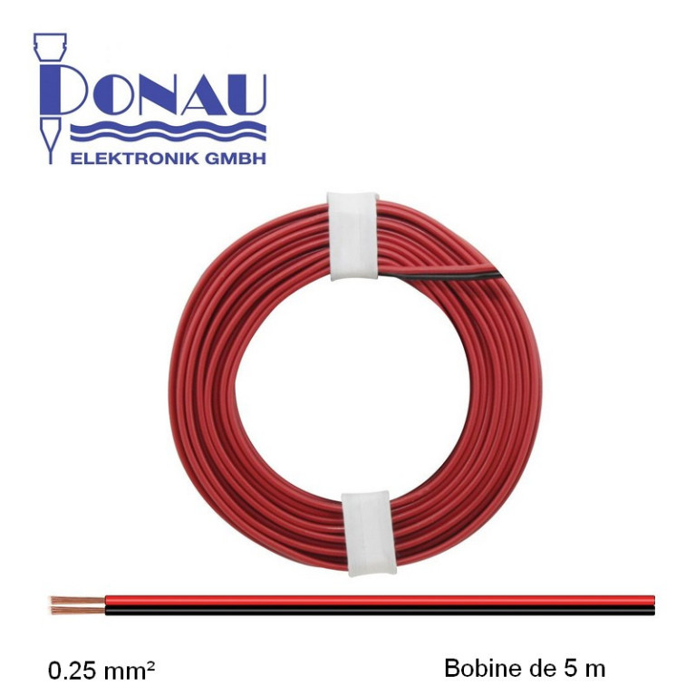Câblage souple multibrins double 0,25 mm² / 5 m rouge-noir Donau 225-01 - Maketis Câblage souple multibrins double 0,25 mm² / 5 m rouge-noir Donau 225-01 - Maketis