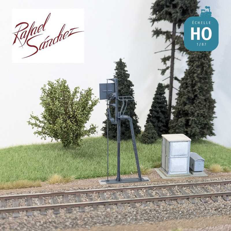 Signal mécanique SNCF unifié Carré violet Epoque IV (mât gris foncé) HO Rafael Sanchez FR0134 - Maketis