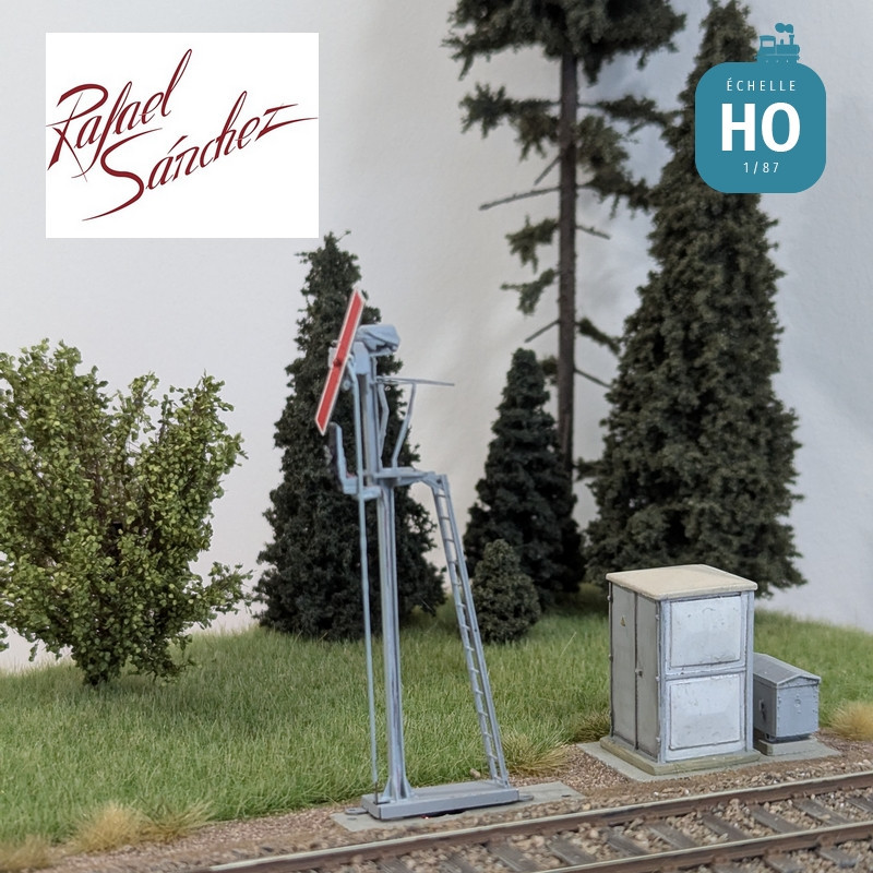 Signal mécanique SNCF unifié Sémaphore 1958 Epoque V (mât gris clair) HO Rafael Sanchez FR0215 - Maketis