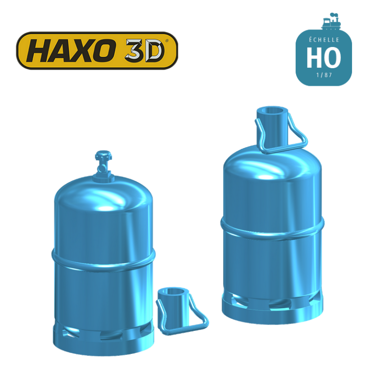 Bouteilles de gaz style Butagaz avec bouchon rapporté amovible 10 pcs HO Haxo 3D 349011 - Maketis