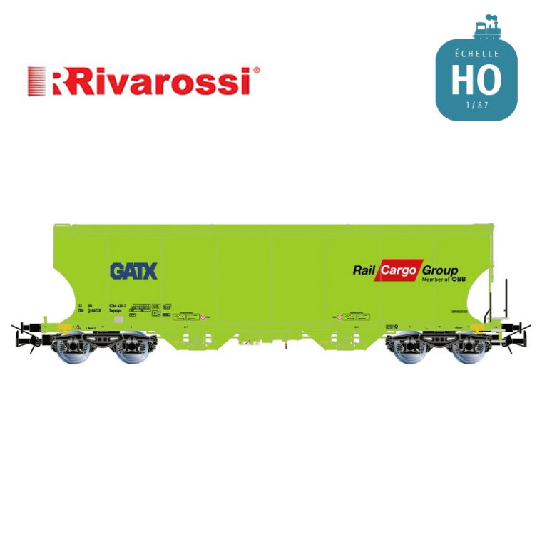 Coffret 2 wagons céréaliers à parois bombées "RAIL CARGO GROUP" vert néon GATX Ep VI HO Rivarossi HR6674 - Maketis