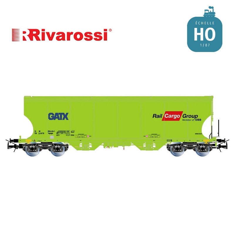 Coffret 2 wagons céréaliers à parois bombées "RAIL CARGO GROUP" vert néon GATX Ep VI HO Rivarossi HR6674 - Maketis