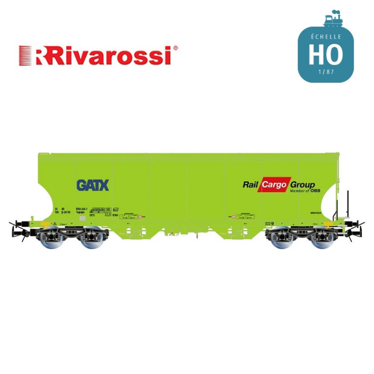 Coffret 2 wagons céréaliers à parois bombées "RAIL CARGO GROUP" vert néon GATX Ep VI HO Rivarossi HR6674 - Maketis