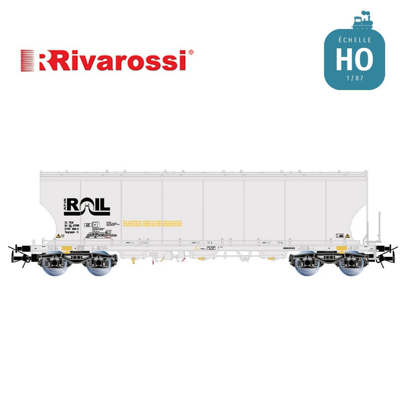 Coffret 2 wagons céréaliers à parois bombées gris ATIR-RAIL Ep VI HO Rivarossi HR6675 - Maketis