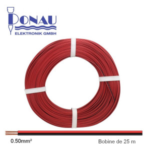Câblage souple multibrins double 0,50 mm² / 25 m rouge-noir Donau 250-01-25 - Maketis