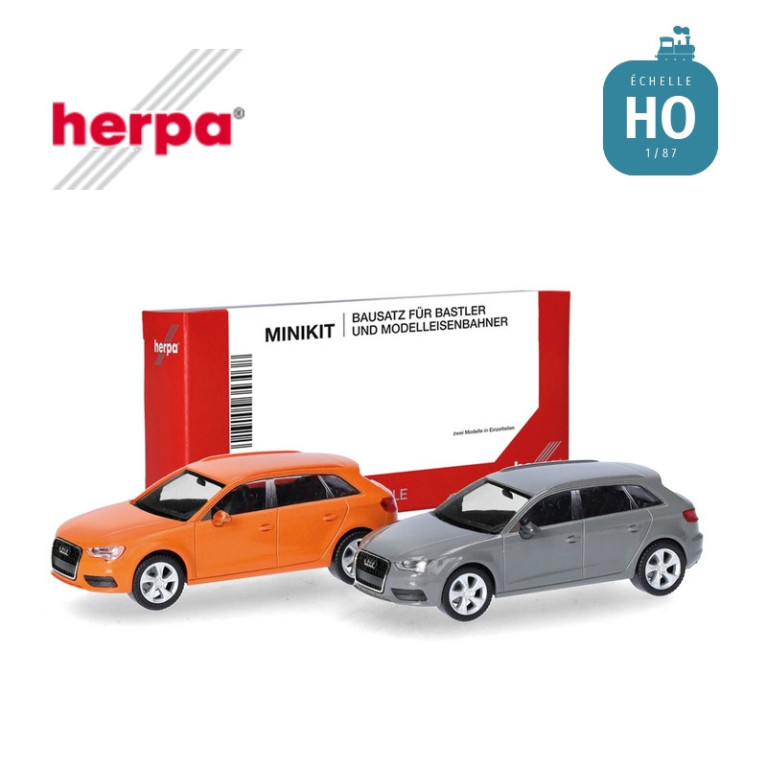 Voiture Audi A3 Sportback 2012 2 pcs orange et gris foncé MiniKit HO Herpa 014090 - Maketis