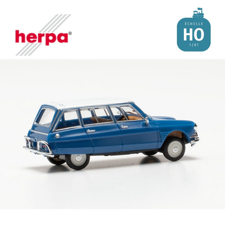 Voiture Citroën AMI 6 break bleu gentiane toit blanc HO Herpa 038959-002 - Maketis