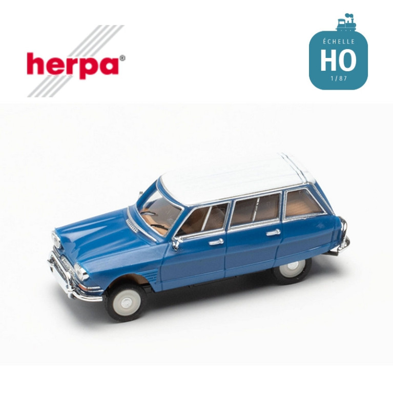 Voiture Citroën AMI 6 break bleu gentiane toit blanc HO Herpa 038959-002 - Maketis