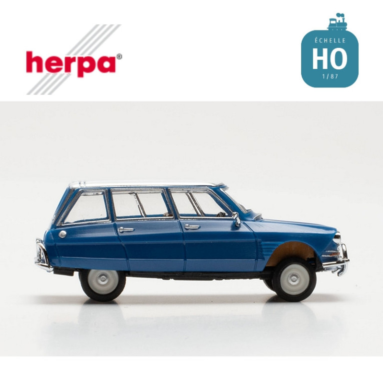 Voiture Citroën AMI 6 break bleu gentiane toit blanc HO Herpa 038959-002 - Maketis