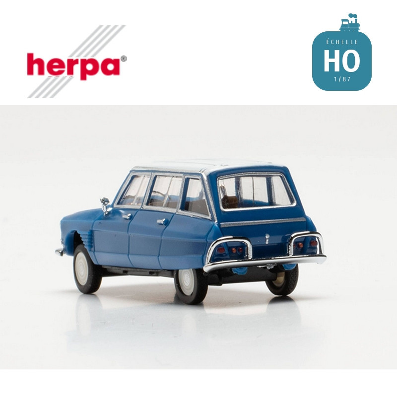 Voiture Citroën AMI 6 break bleu gentiane toit blanc HO Herpa 038959-002 - Maketis