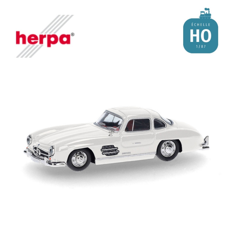 Voiture Mercedes-Benz 300 SL portes à deux battants blanche HO Herpa 421089-002 - Maketis