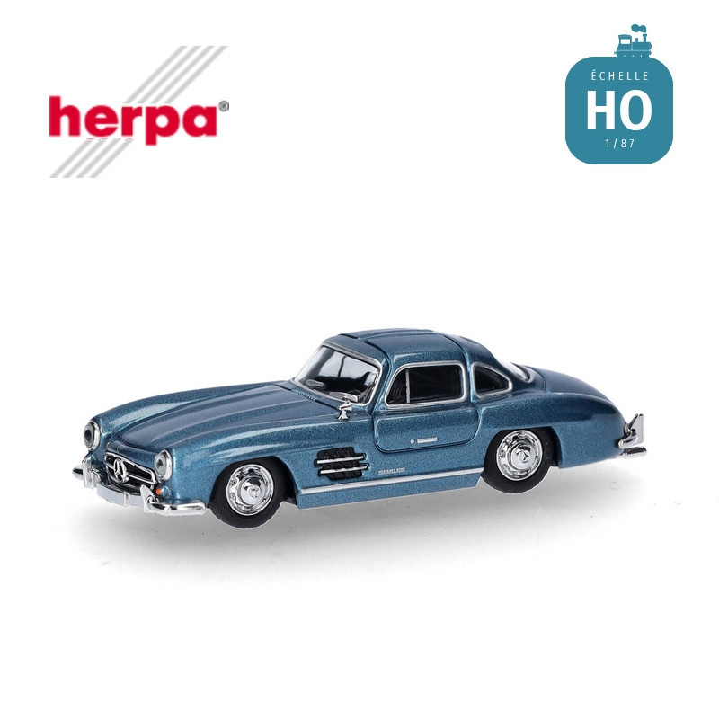 Voiture Mercedes-Benz 300 SL portes à deux battants bleu métallique HO Herpa 430975-002 - Maketis