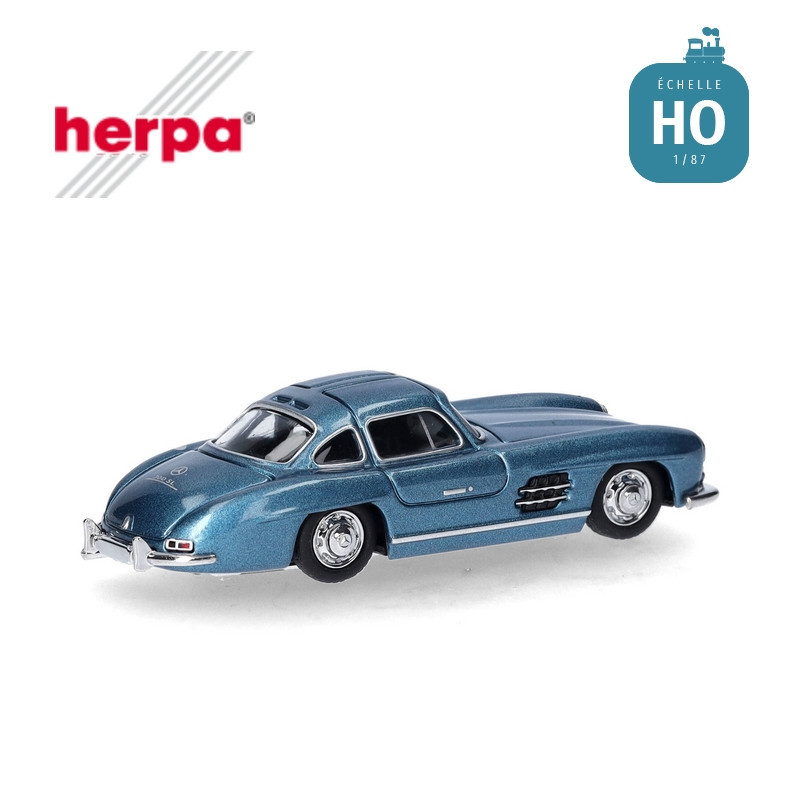 Voiture Mercedes-Benz 300 SL portes à deux battants bleu métallique HO Herpa 430975-002 - Maketis